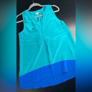 Hatley Tealish green & Blue Sleeveless 100% Silk Blouse Size Small EUC